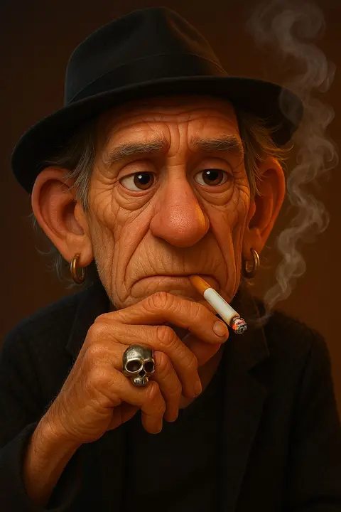 Caricature of an older man smoking